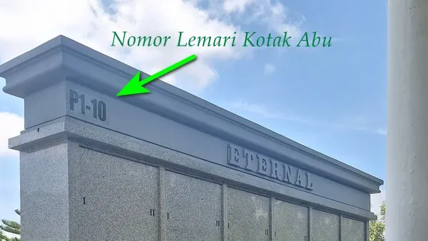 Detail penomoran blok lemari kotak abu di columbarium San Diego Hills